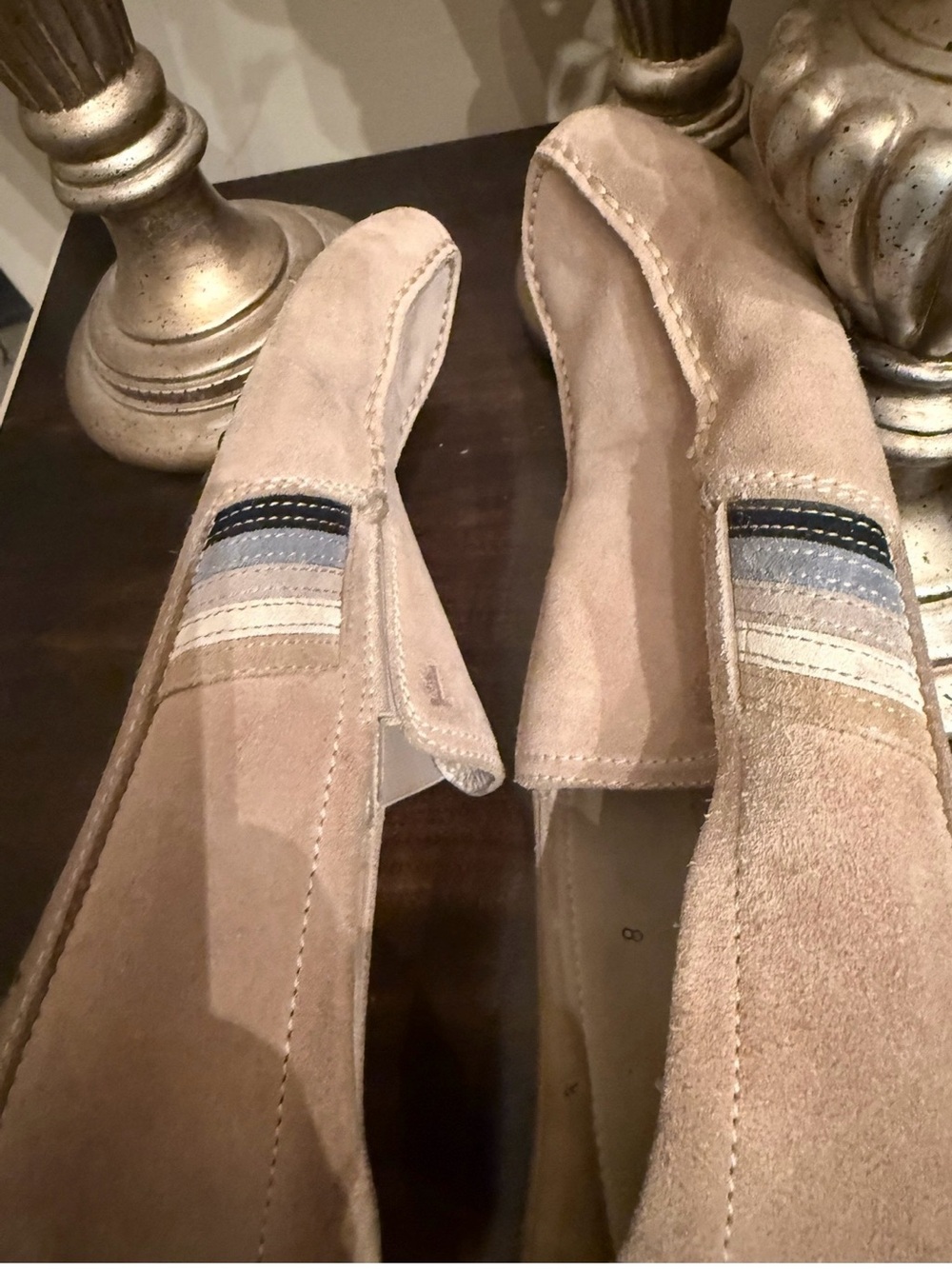 Tod's Beige Suede Slip-On Loafers with Striped Vamp